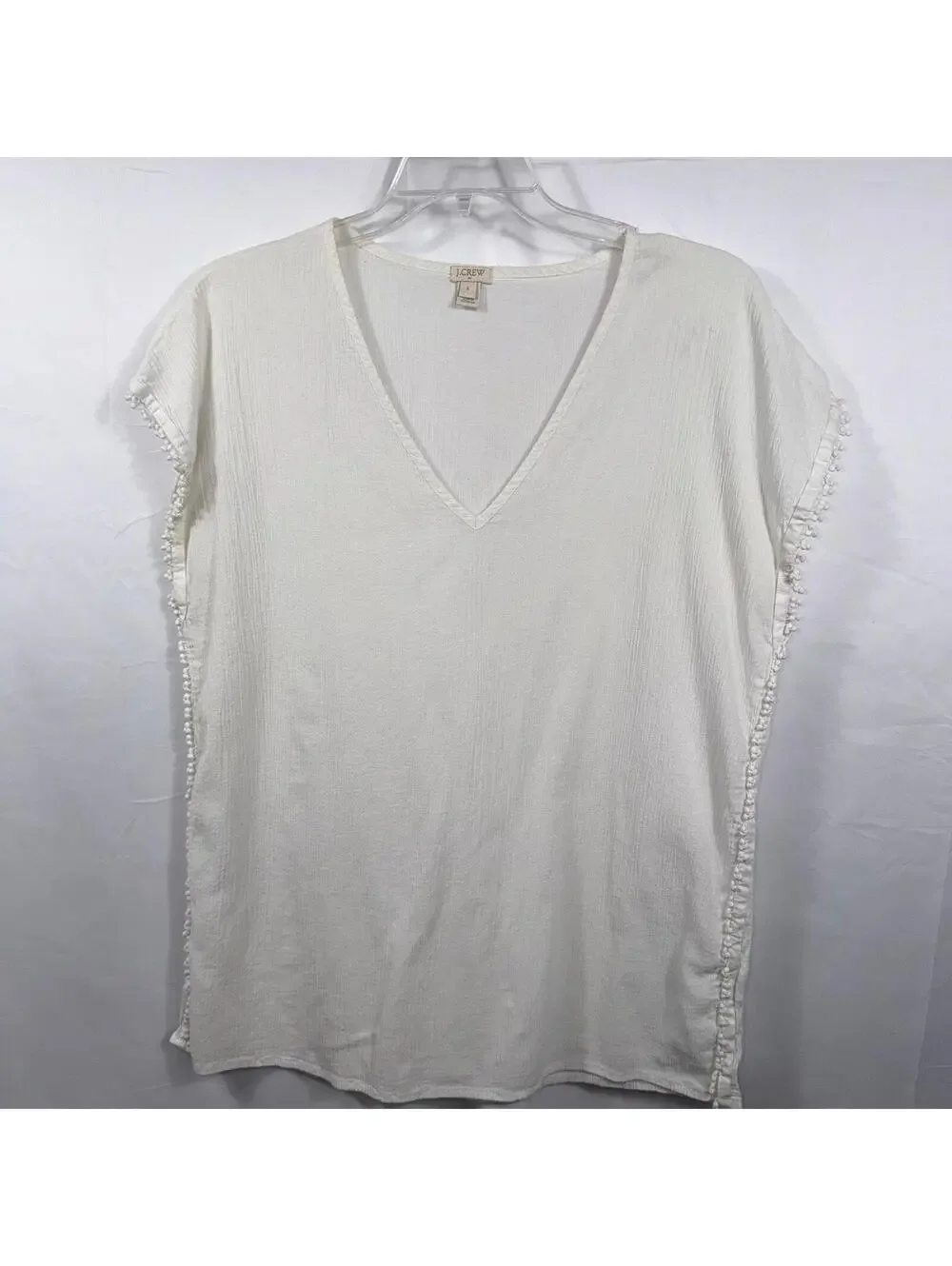 J.Crew Women’s White Gauze Pom Trim Top Size Small